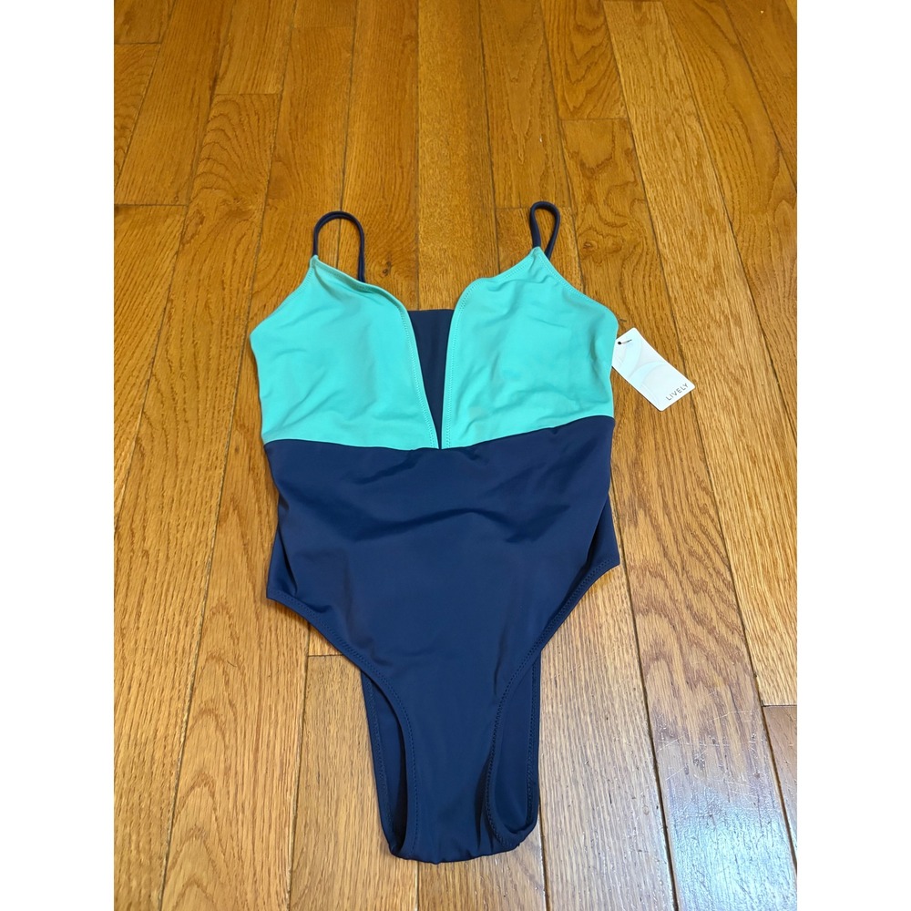 New Lively Navy Creme De Menthe Colorblock One Piece Swimsuit 5104S Size S
